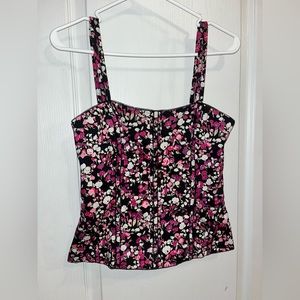 White House Black Market Floral Corset Top - Black and Pink